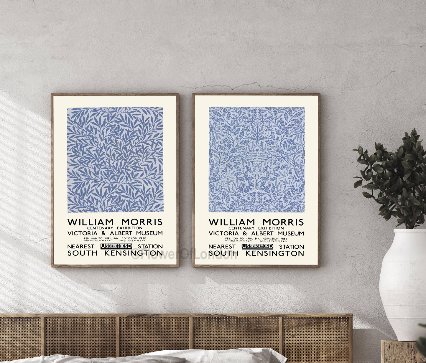 Set of 2 William Morris Prints in Smoky Blue Willow & Acorn