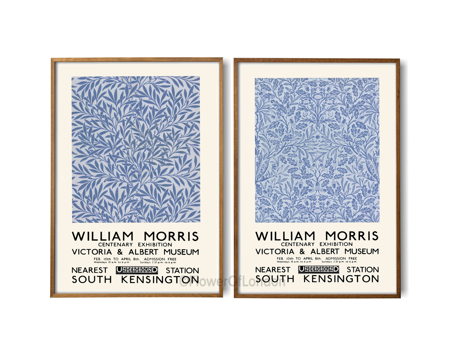 Set of 2 William Morris Prints in Smoky Blue Willow & Acorn