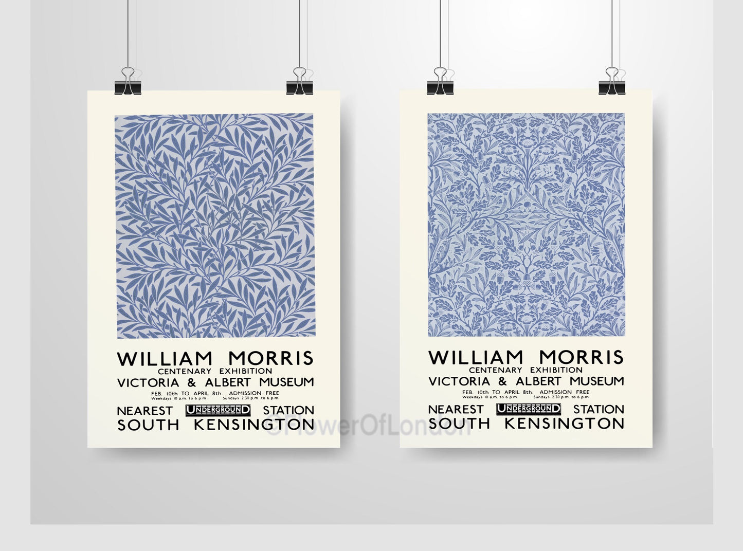 Set of 2 William Morris Prints in Smoky Blue Willow & Acorn