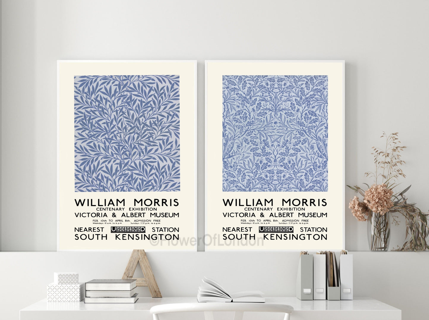 Set of 2 William Morris Prints in Smoky Blue Willow & Acorn