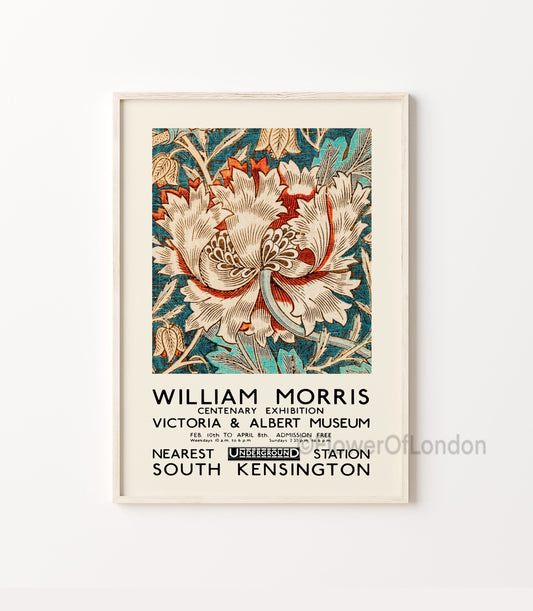 William Morris Exhibition Poster, Vintage Honeysuckle Textile