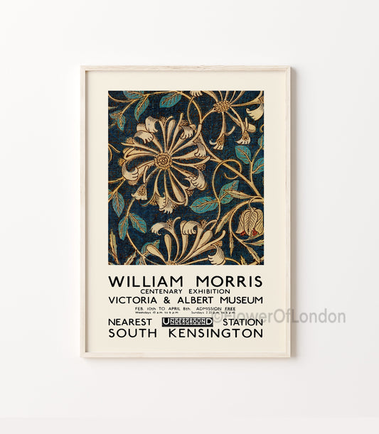 William Morris Exhibition Poster, Vintage Honeysuckle Fabric