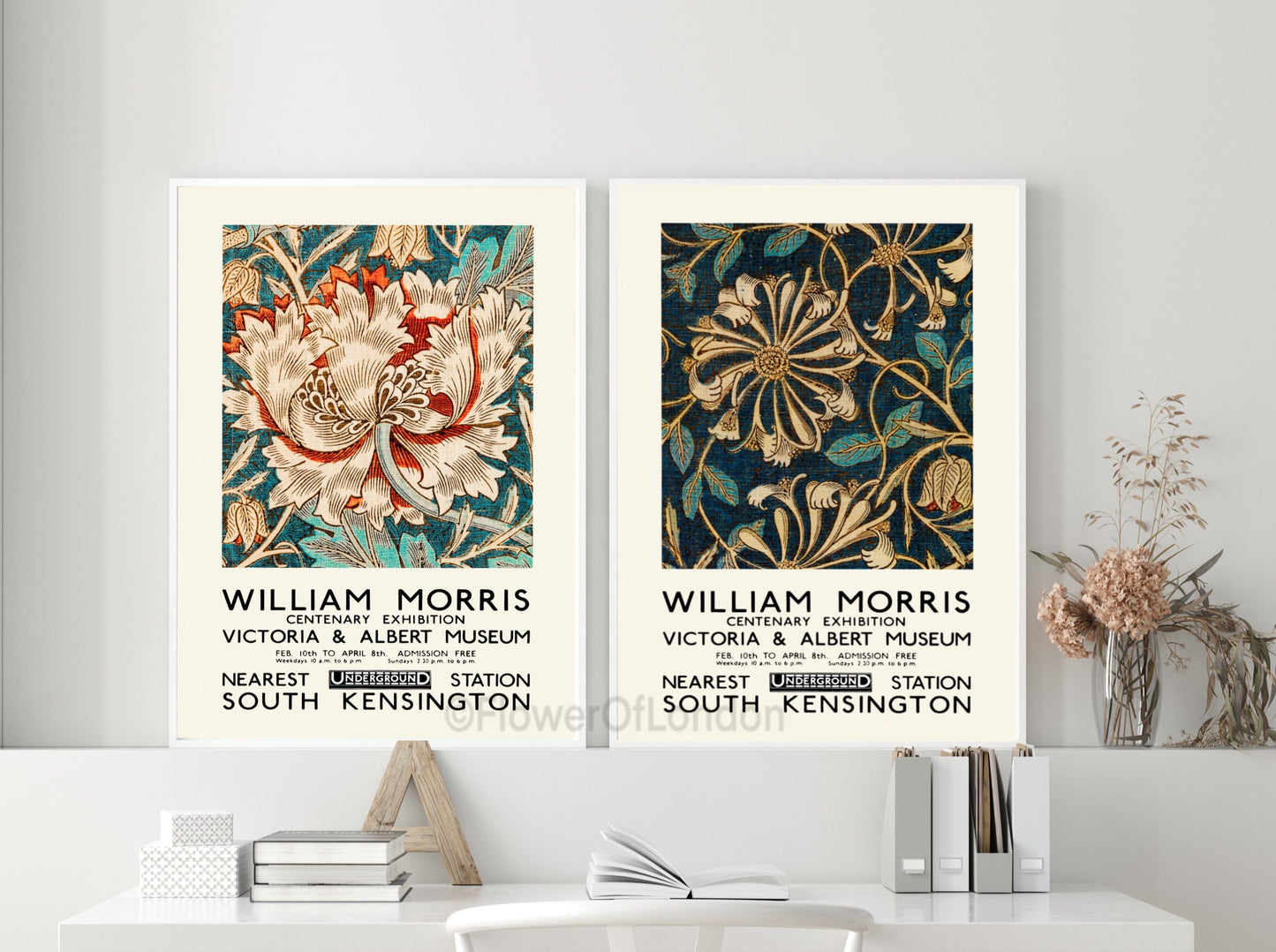 Set of 2 William Morris Exhibition Posters Honeysuckle Wallpaper