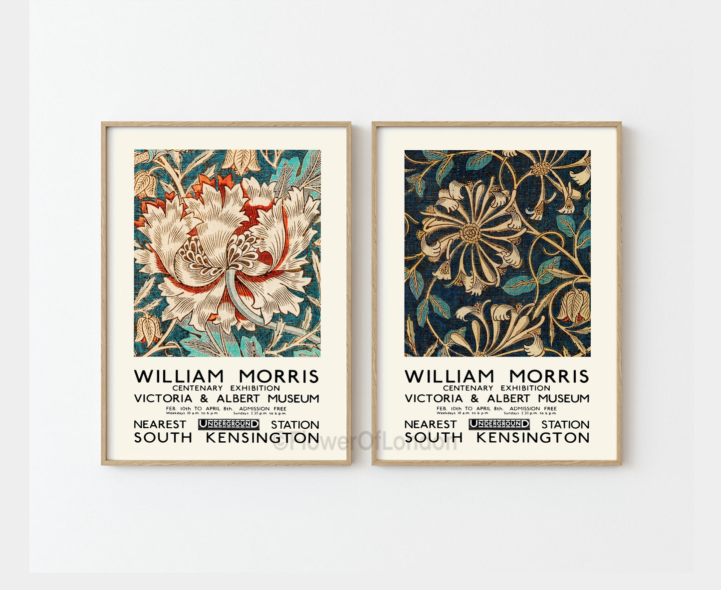 Set of 2 William Morris Exhibition Posters Honeysuckle Wallpaper