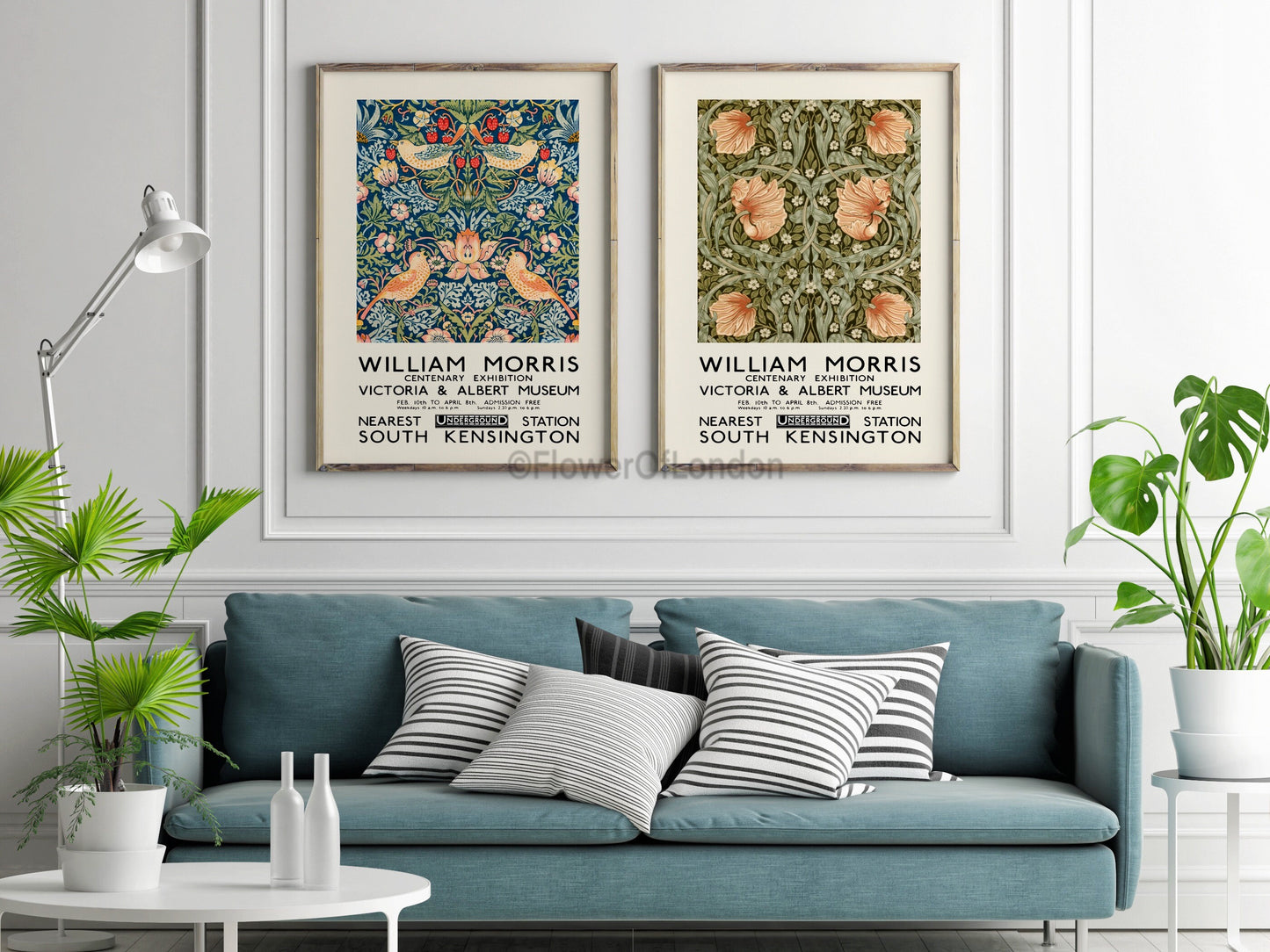 Set of 2 William Morris Prints Strawberry Thief & Pimpernel