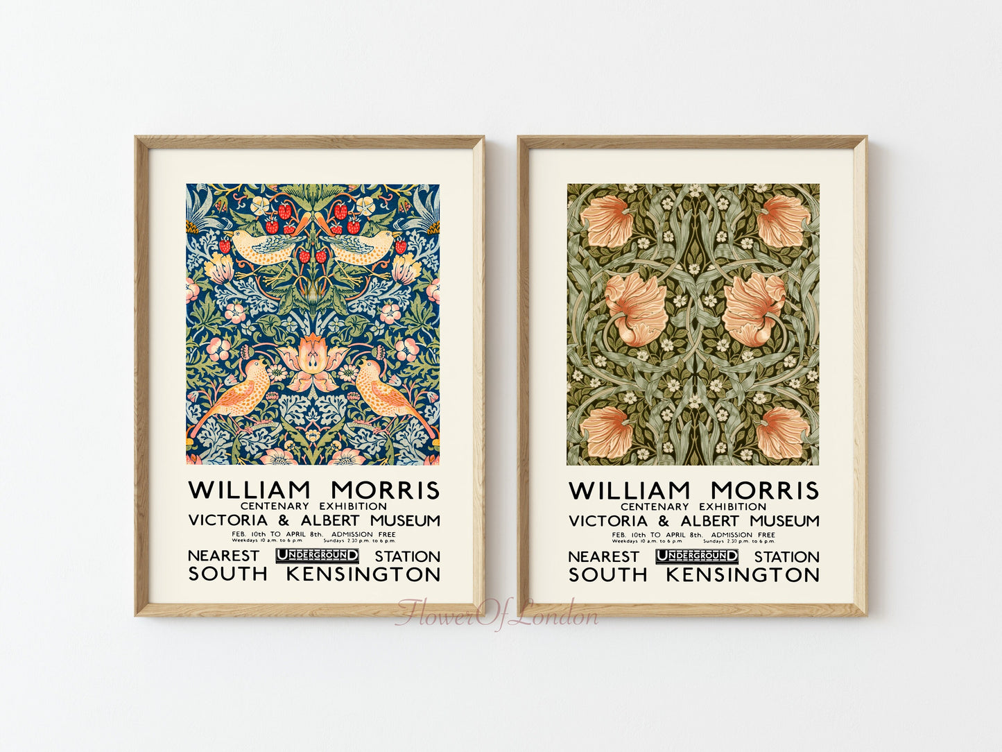 Set of 2 William Morris Prints Strawberry Thief & Pimpernel