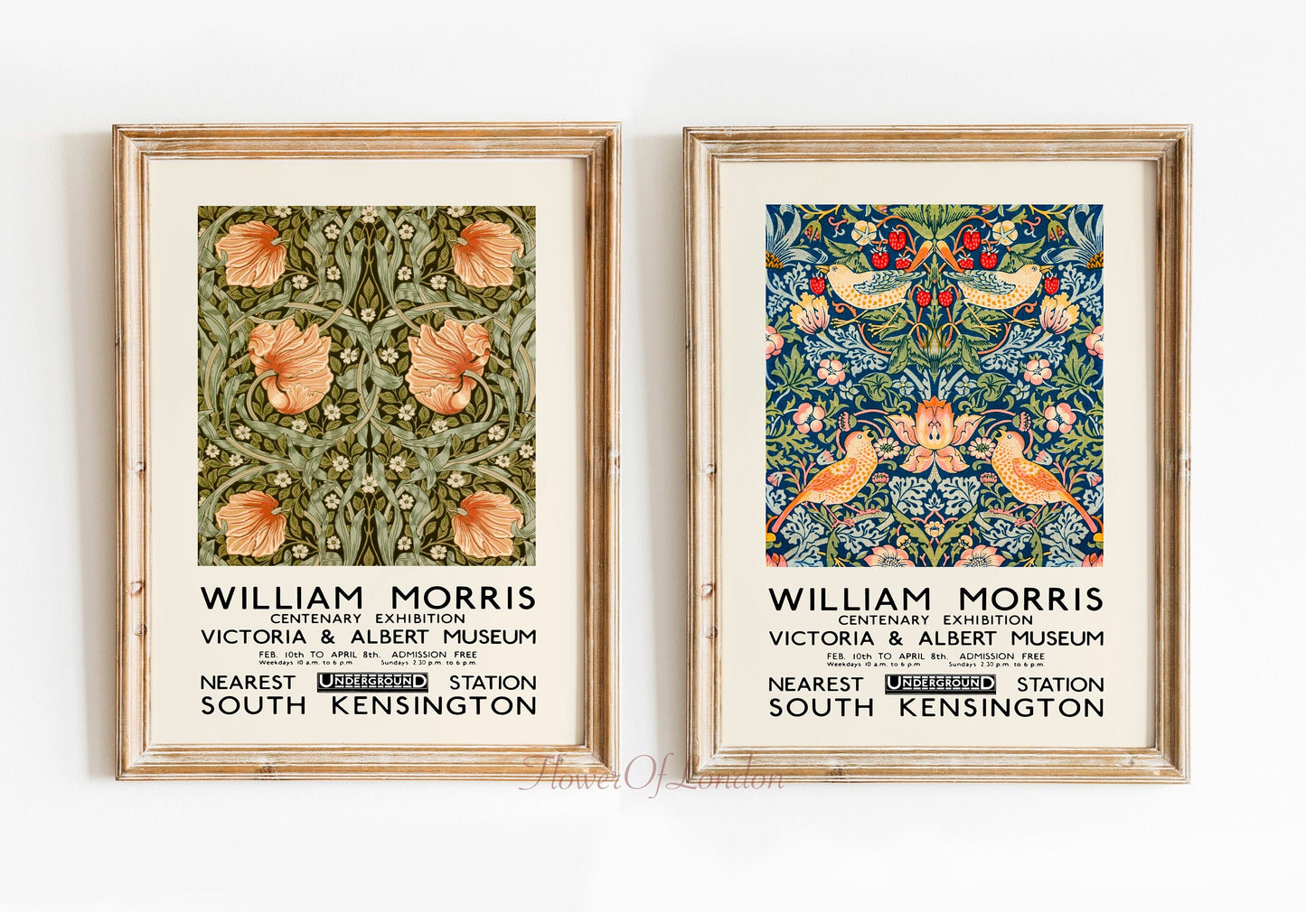 Set of 2 William Morris Prints Strawberry Thief & Pimpernel