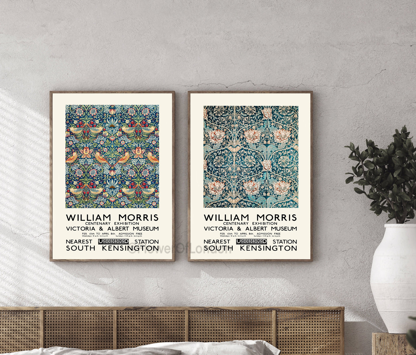 Set of 2 William Morris Posters Strawberry Thief & Honeysuckle