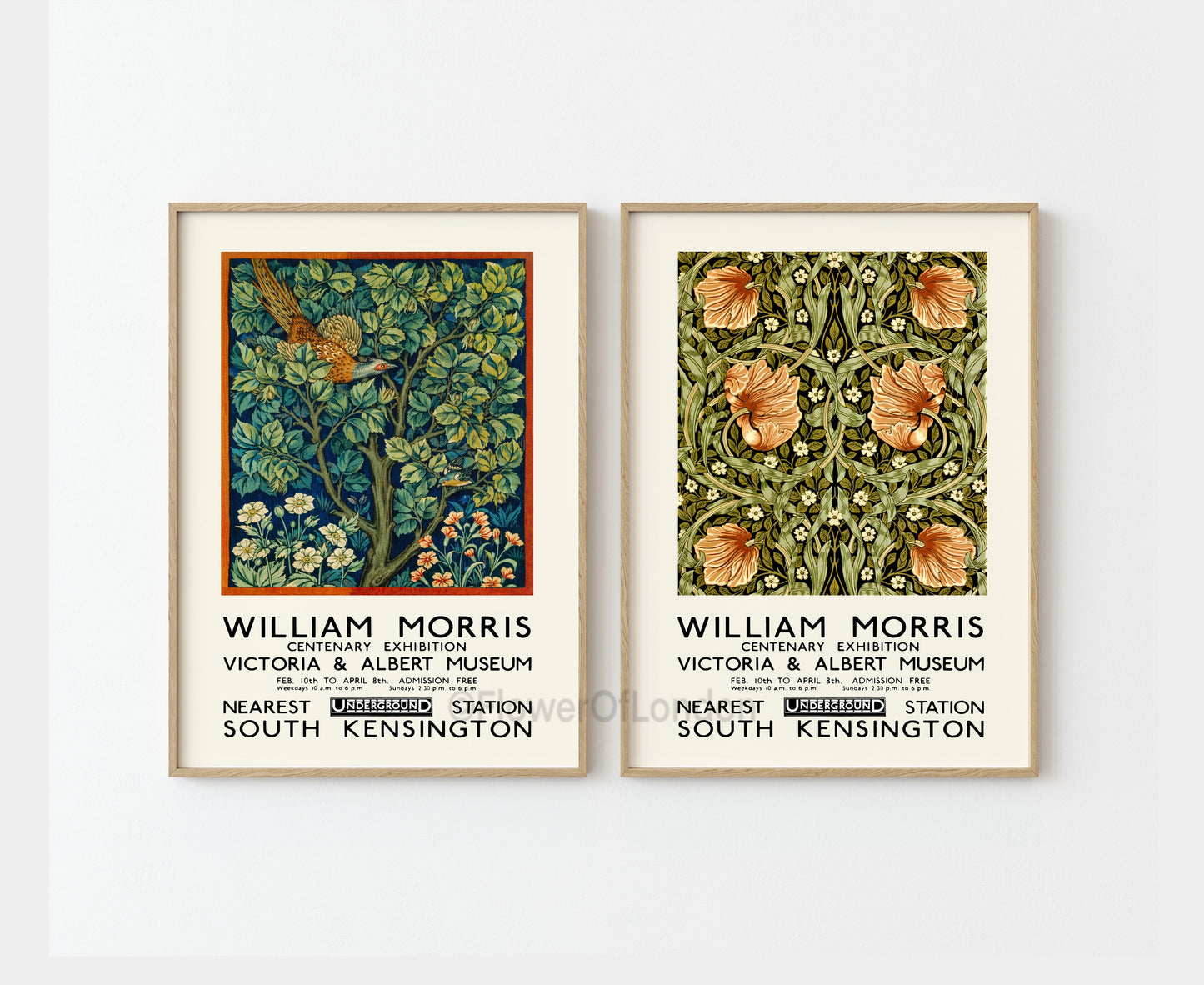 Set of 2 William Morris Posters Peacock & Pimpernel