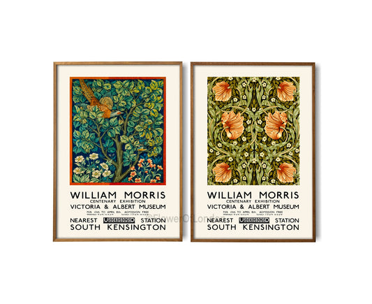 Set of 2 William Morris Posters Peacock & Pimpernel