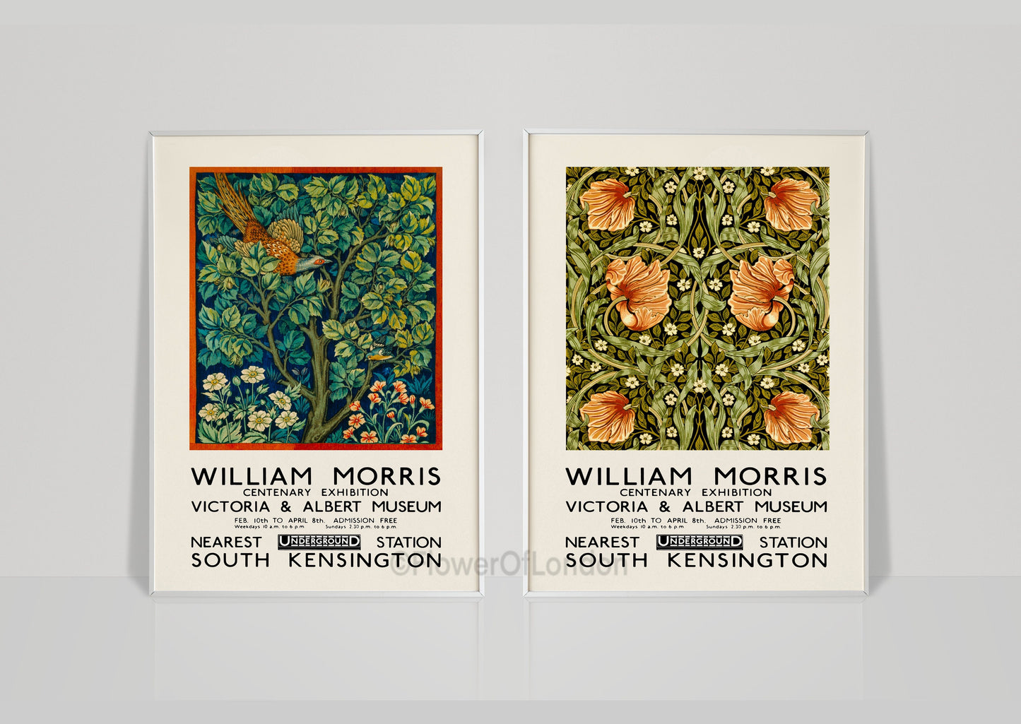 Set of 2 William Morris Posters Peacock & Pimpernel