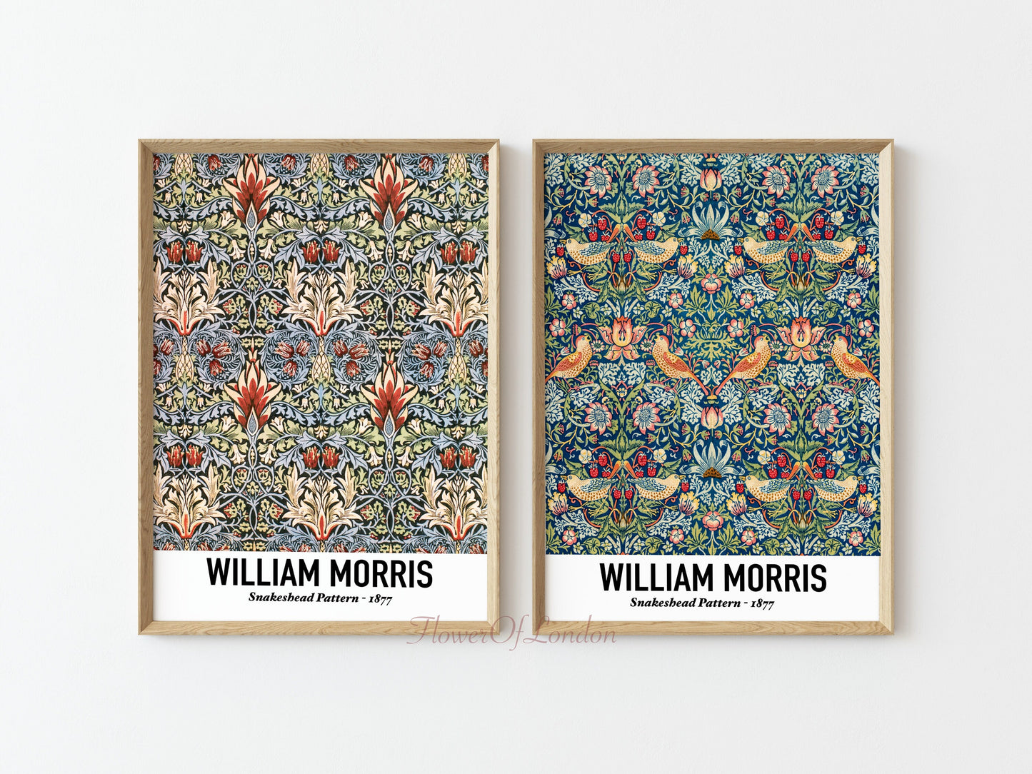 Set of 2 William Morris Prints Strawberry Thief & Snakeshead