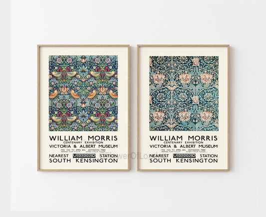 Set of 2 William Morris Posters Strawberry Thief & Honeysuckle