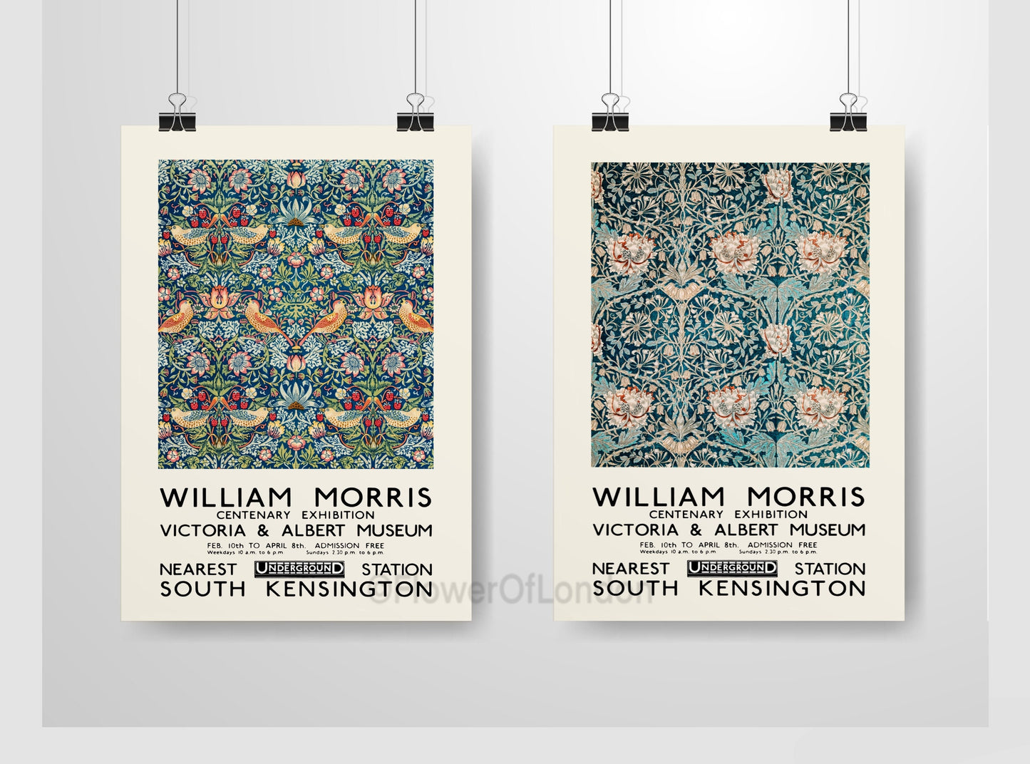 Set of 2 William Morris Posters Strawberry Thief & Honeysuckle