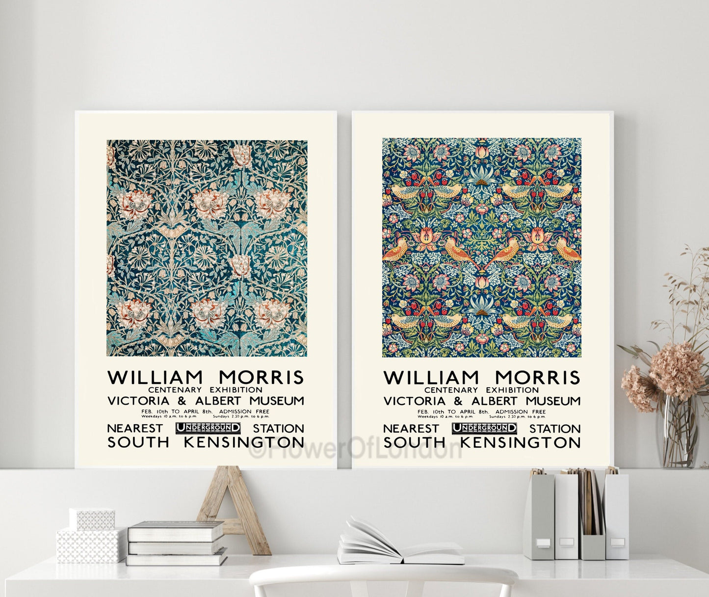 Set of 2 William Morris Posters Strawberry Thief & Honeysuckle