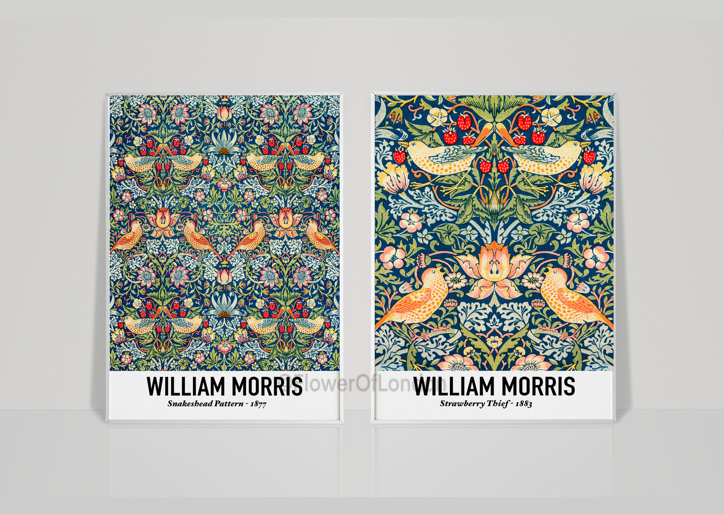 Set of 2 William Morris Prints Vintage Wallpaper Strawberry Thief