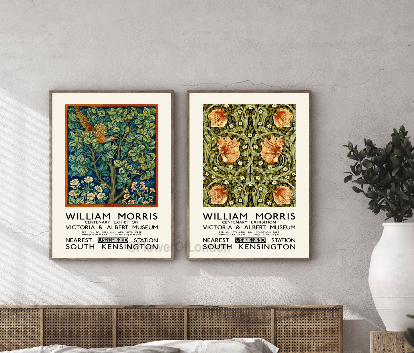 Set of 2 William Morris Posters Peacock & Pimpernel