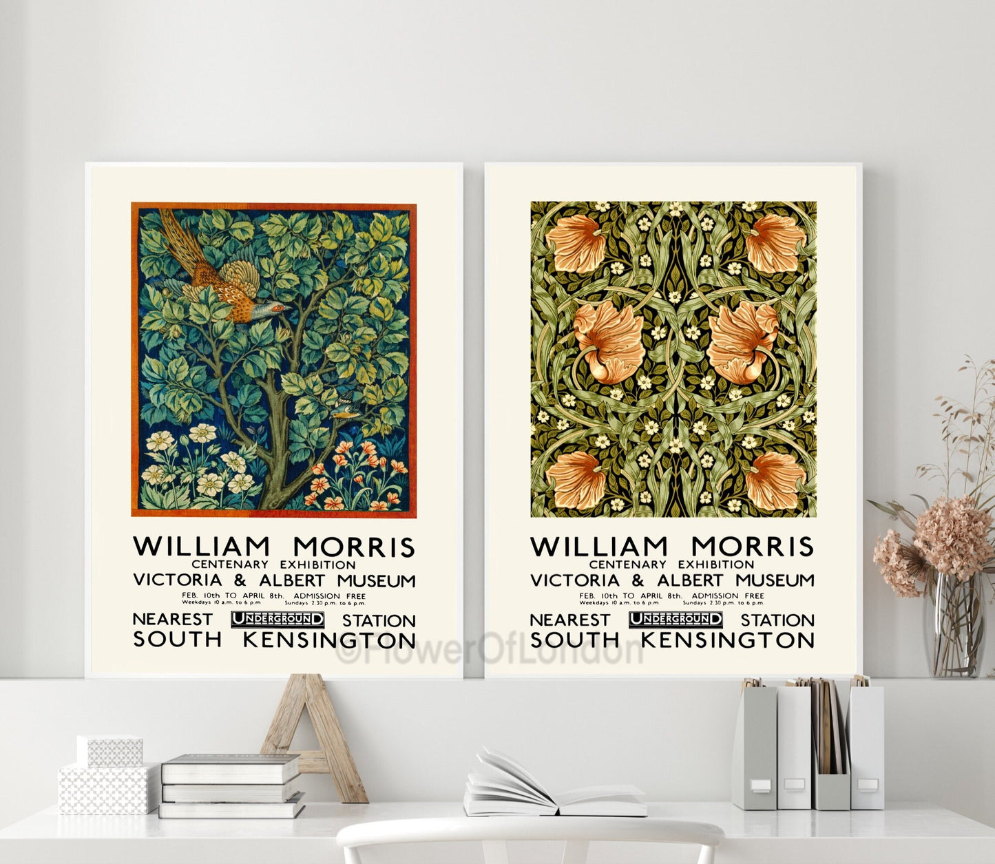 Set of 2 William Morris Posters Peacock & Pimpernel