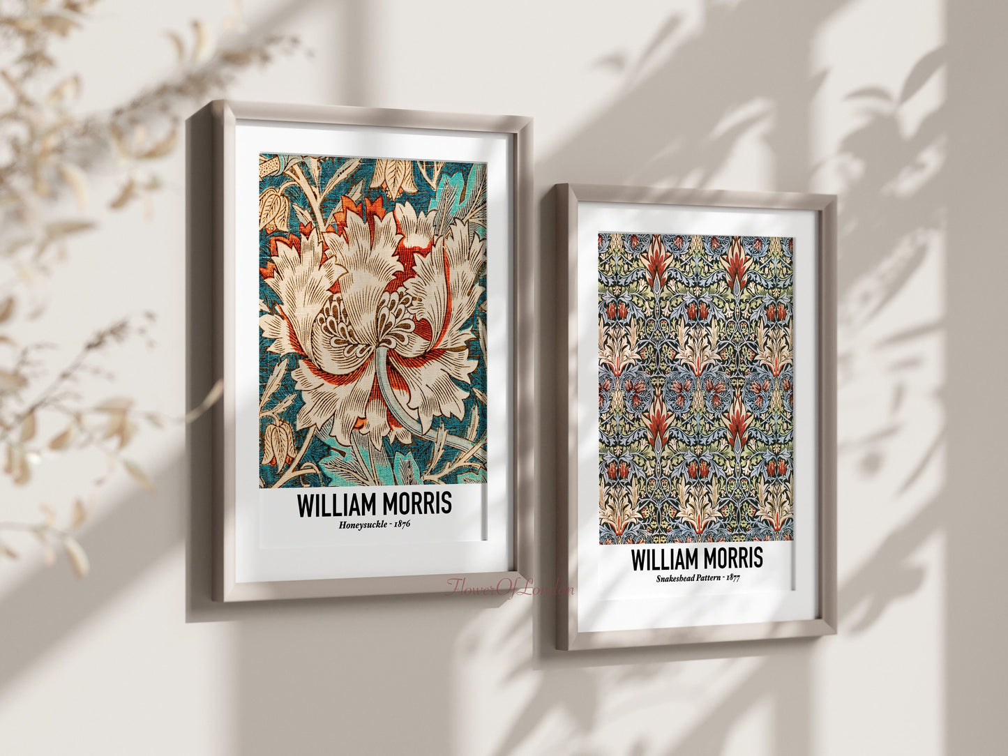 Set of 2 William Morris Prints Honeysuckle & Snakeshead Vintage Textile