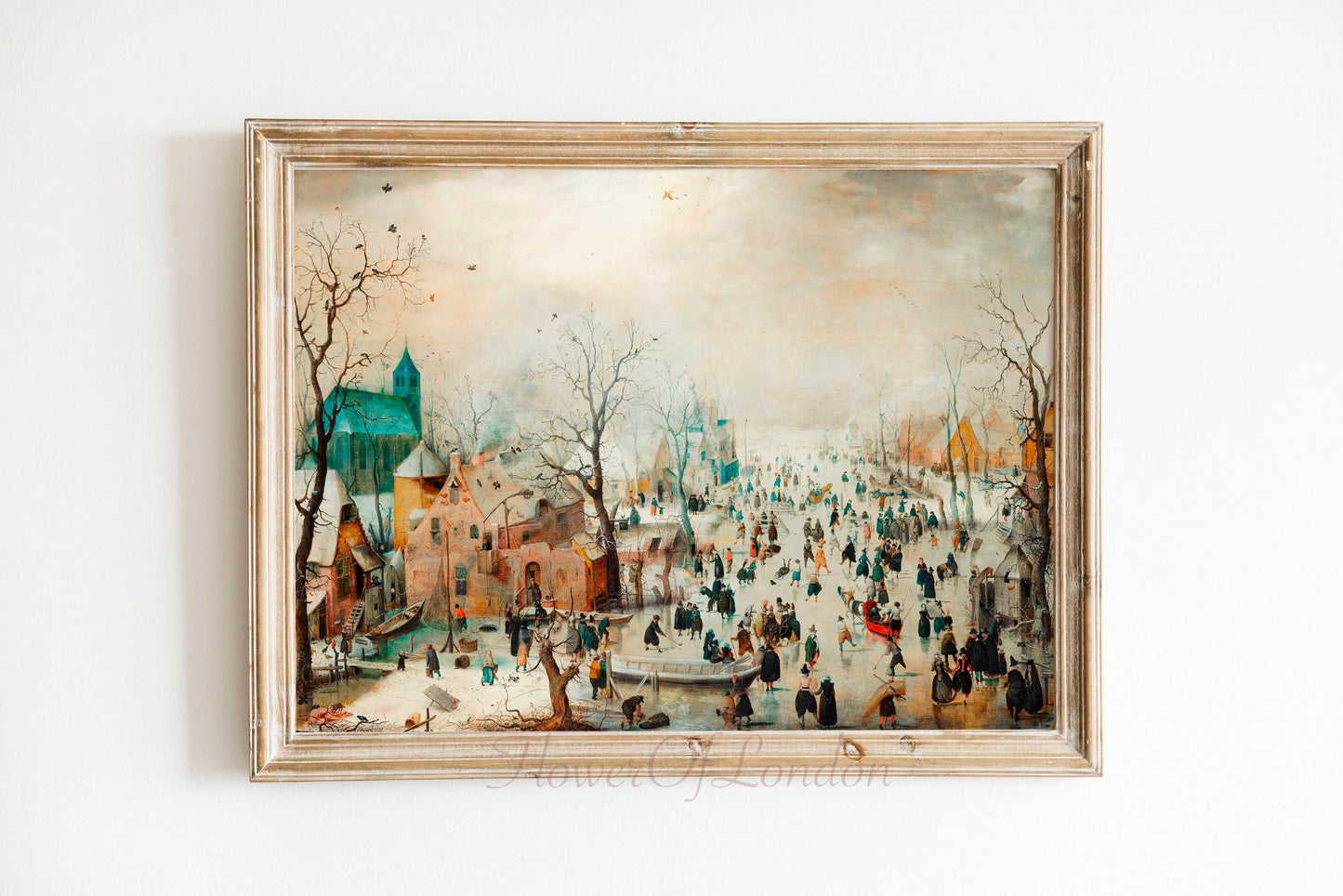 Winter Landscape Print, Vintage Skating Figures