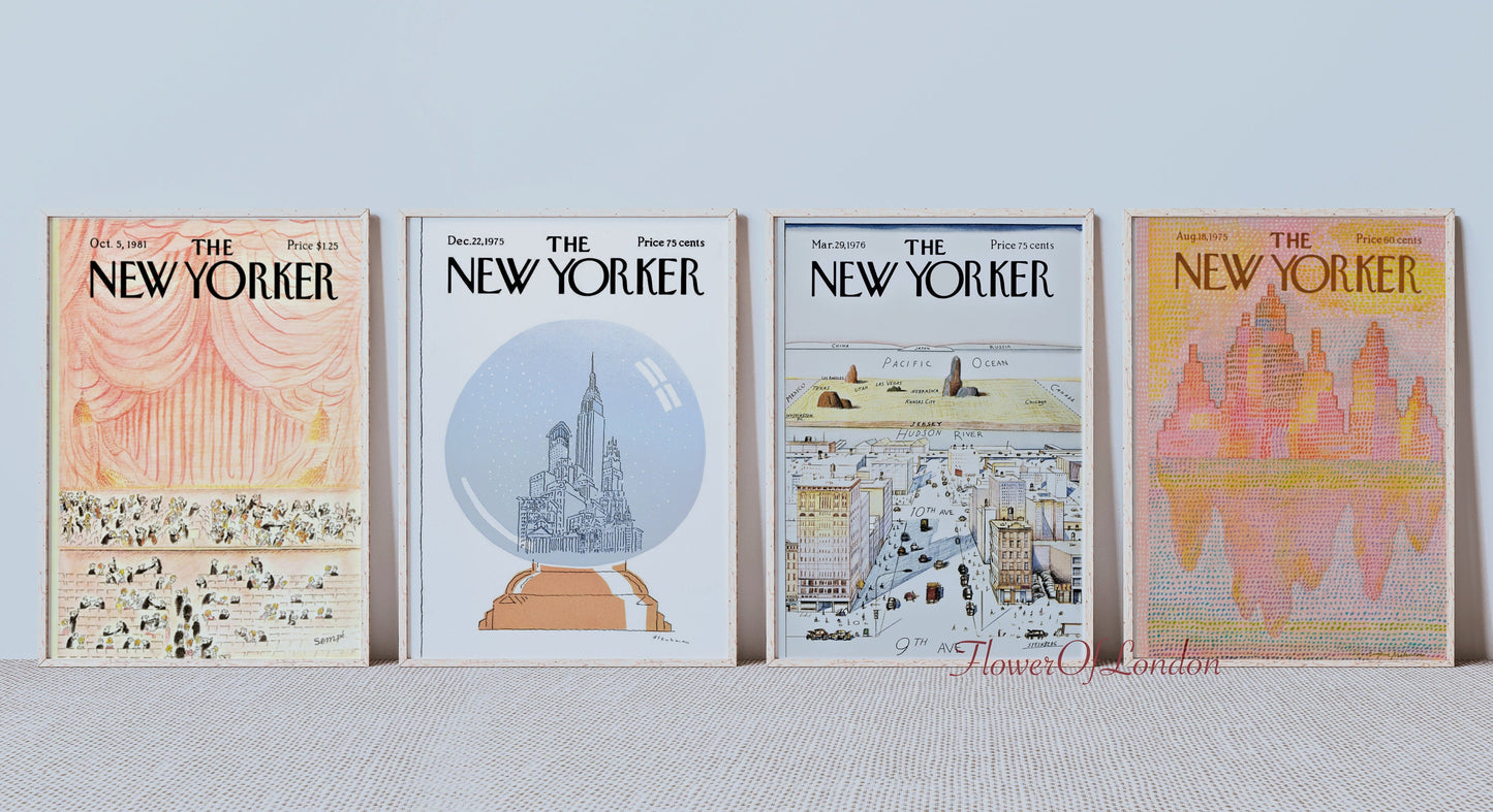 Set of 4 New Yorker Prints, Soft Pastel Colours College Dorm Decor