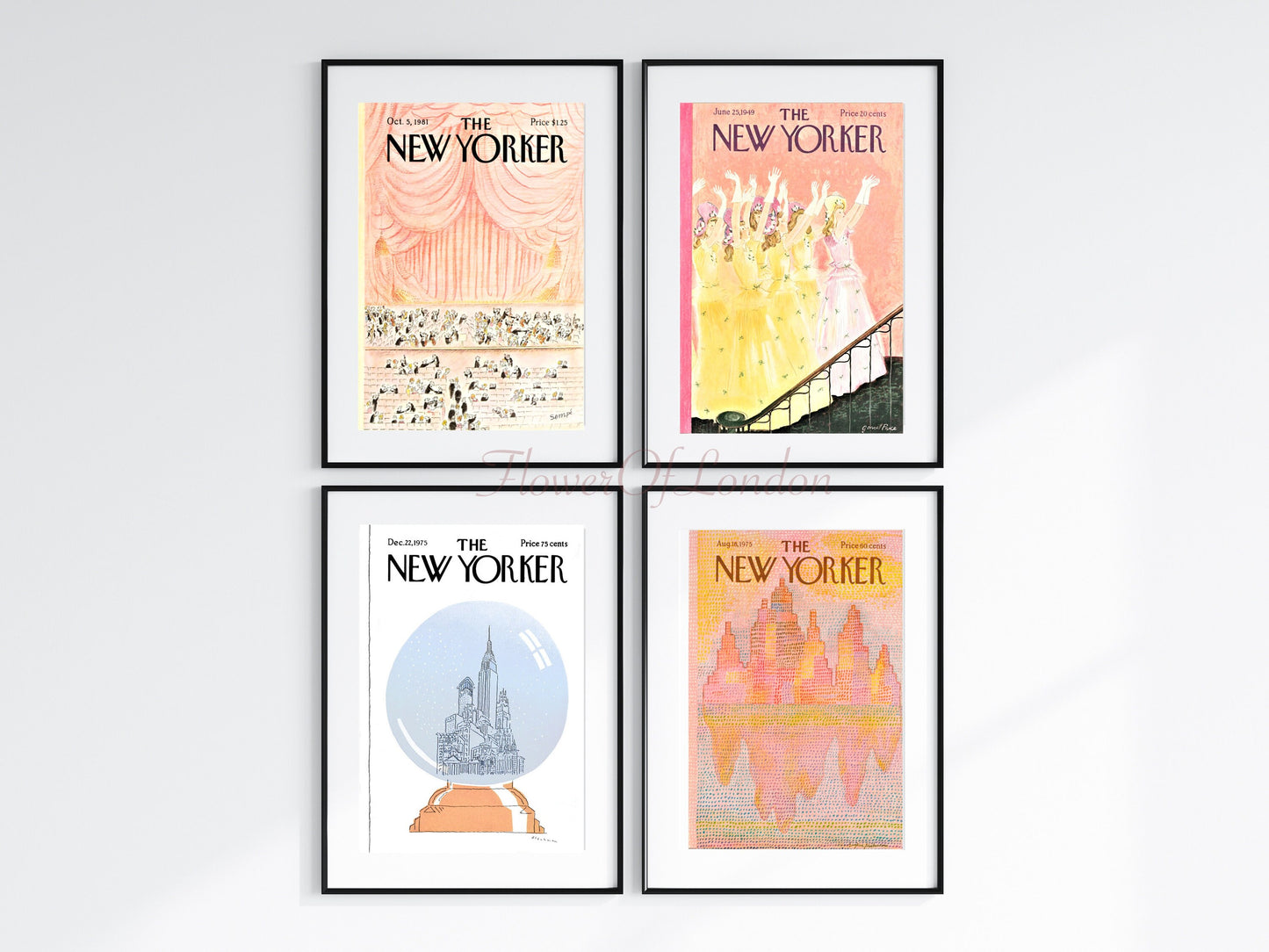 Set of 4 New Yorker Prints, Soft Pastel Colours College Dorm Decor