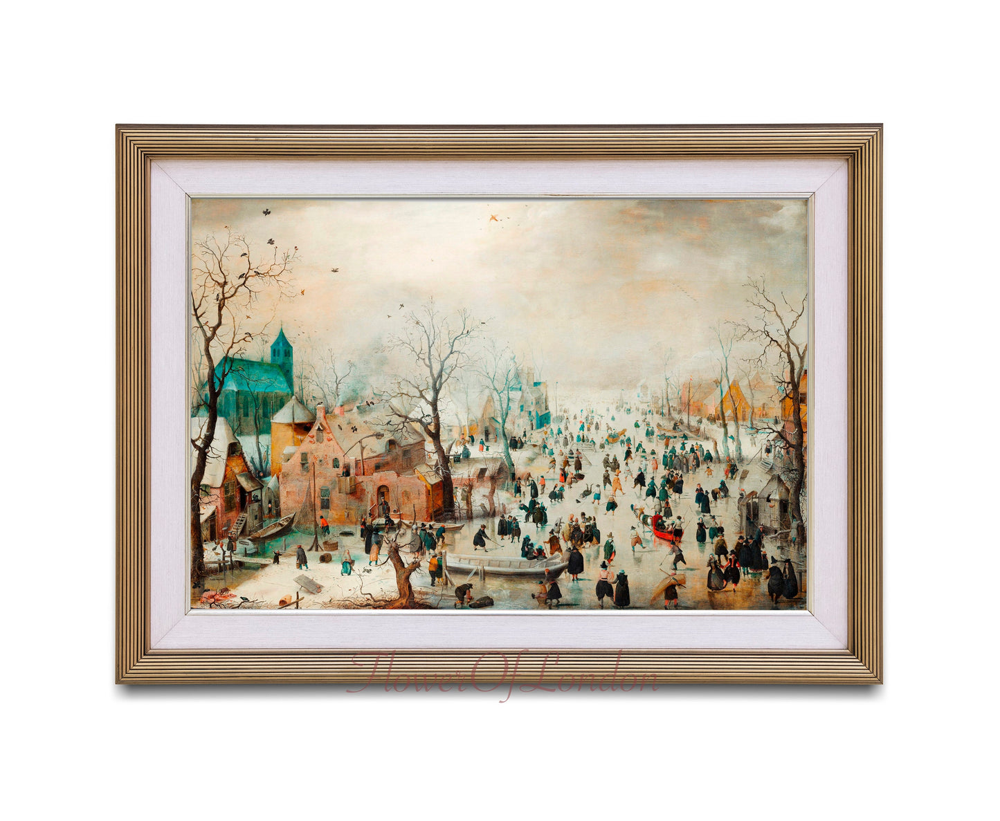 Winter Landscape Print, Vintage Skating Figures