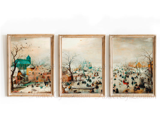 Set of 3 Vintage Winter Skating Prints