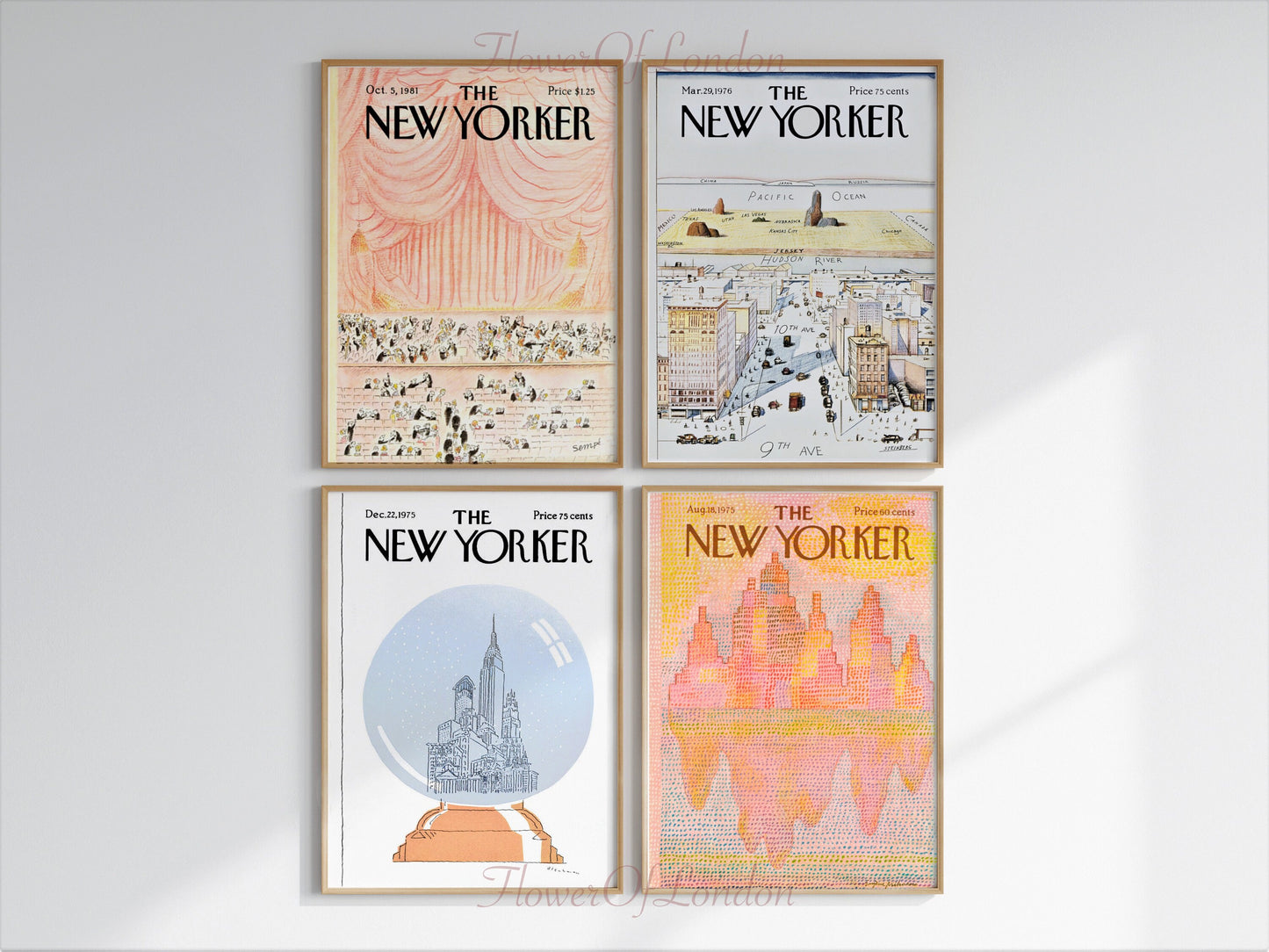 Set of 4 New Yorker Prints, Soft Pastel Colours College Dorm Decor