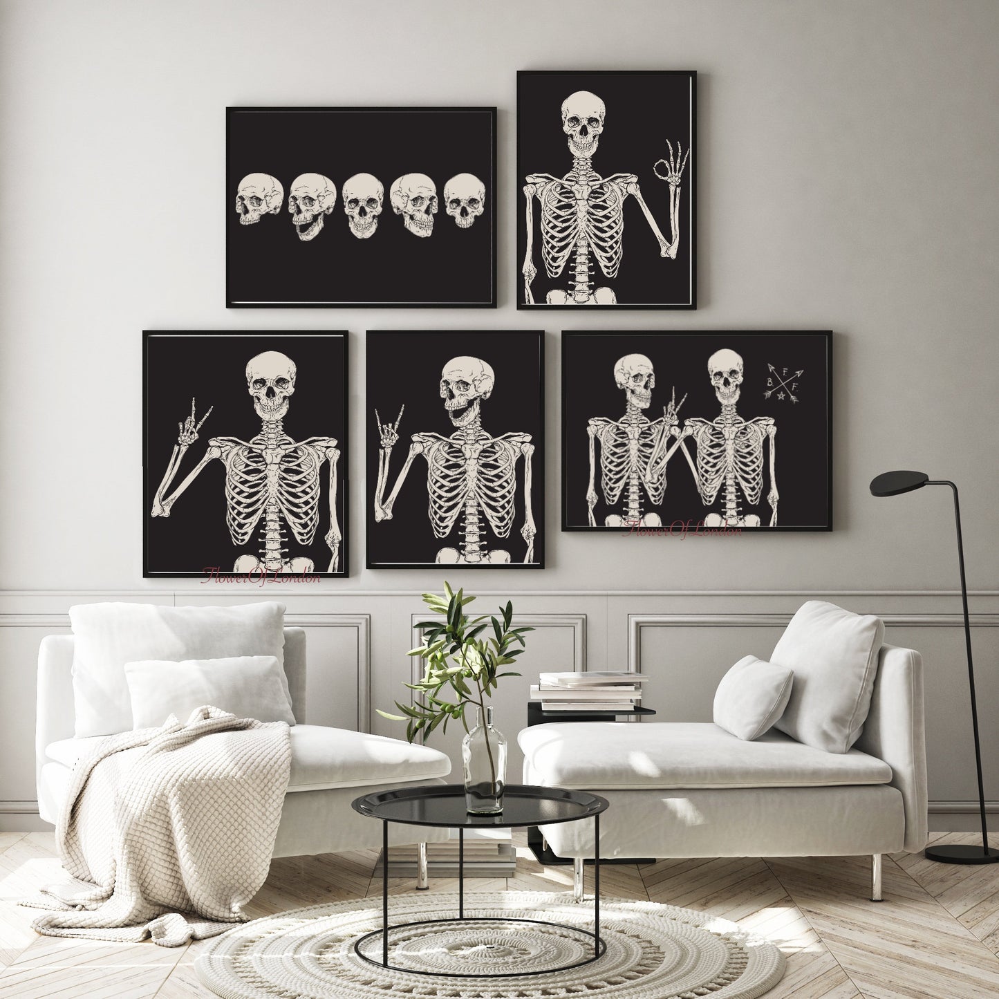 Set of 5 Halloween Funny Skeletons Prints #H14