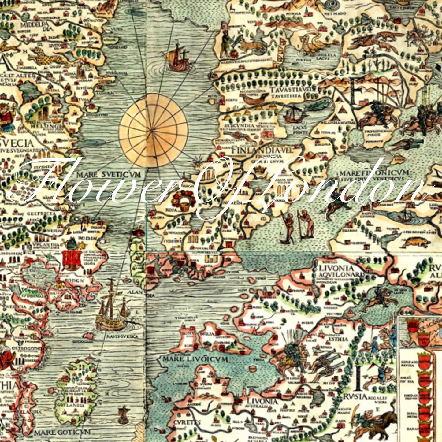 Vintage Scandinavian Map Carta Marina (Olaus Magnus, 1539)