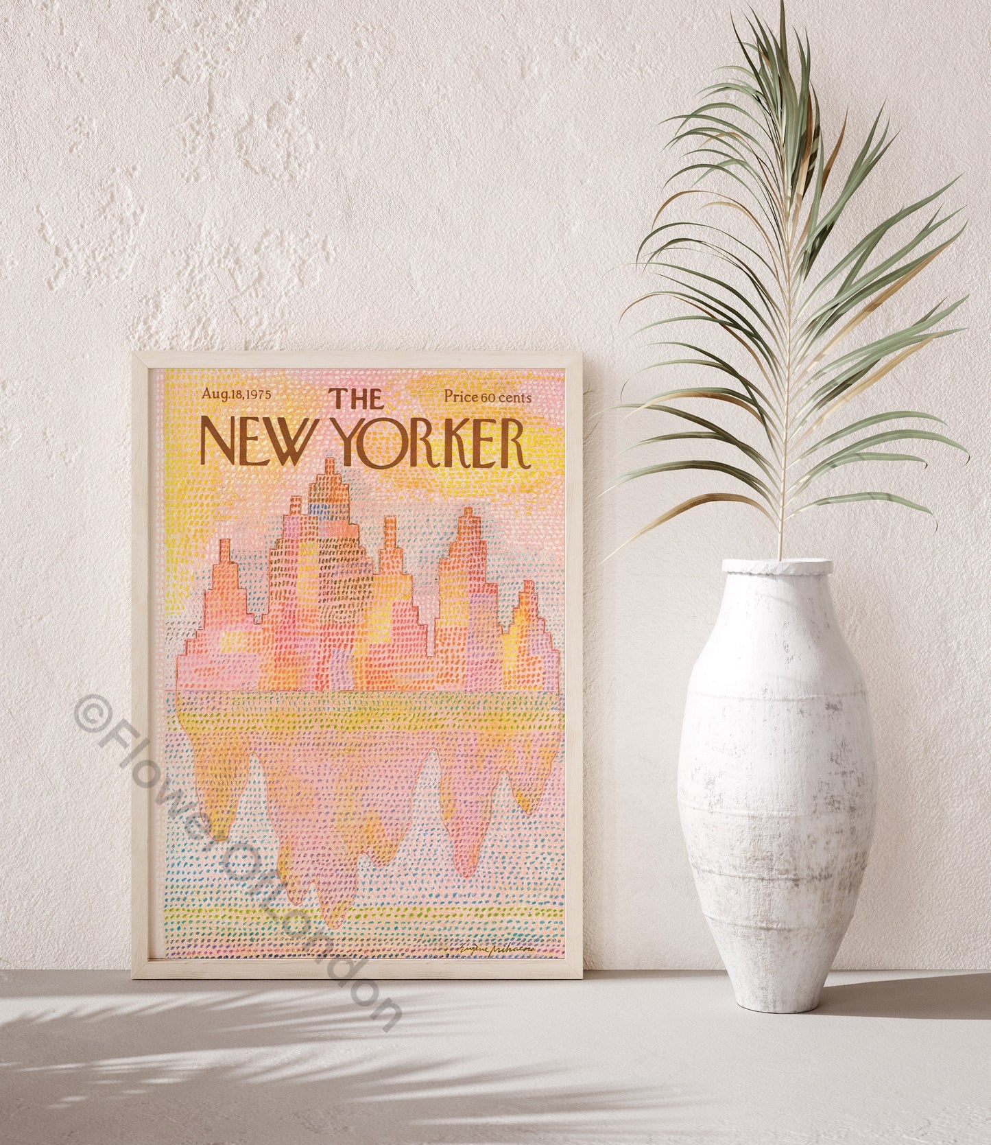 New Yorker Print 18 Aug 1975 Warm Soft Pink Pastel Colour College Dorm Decor