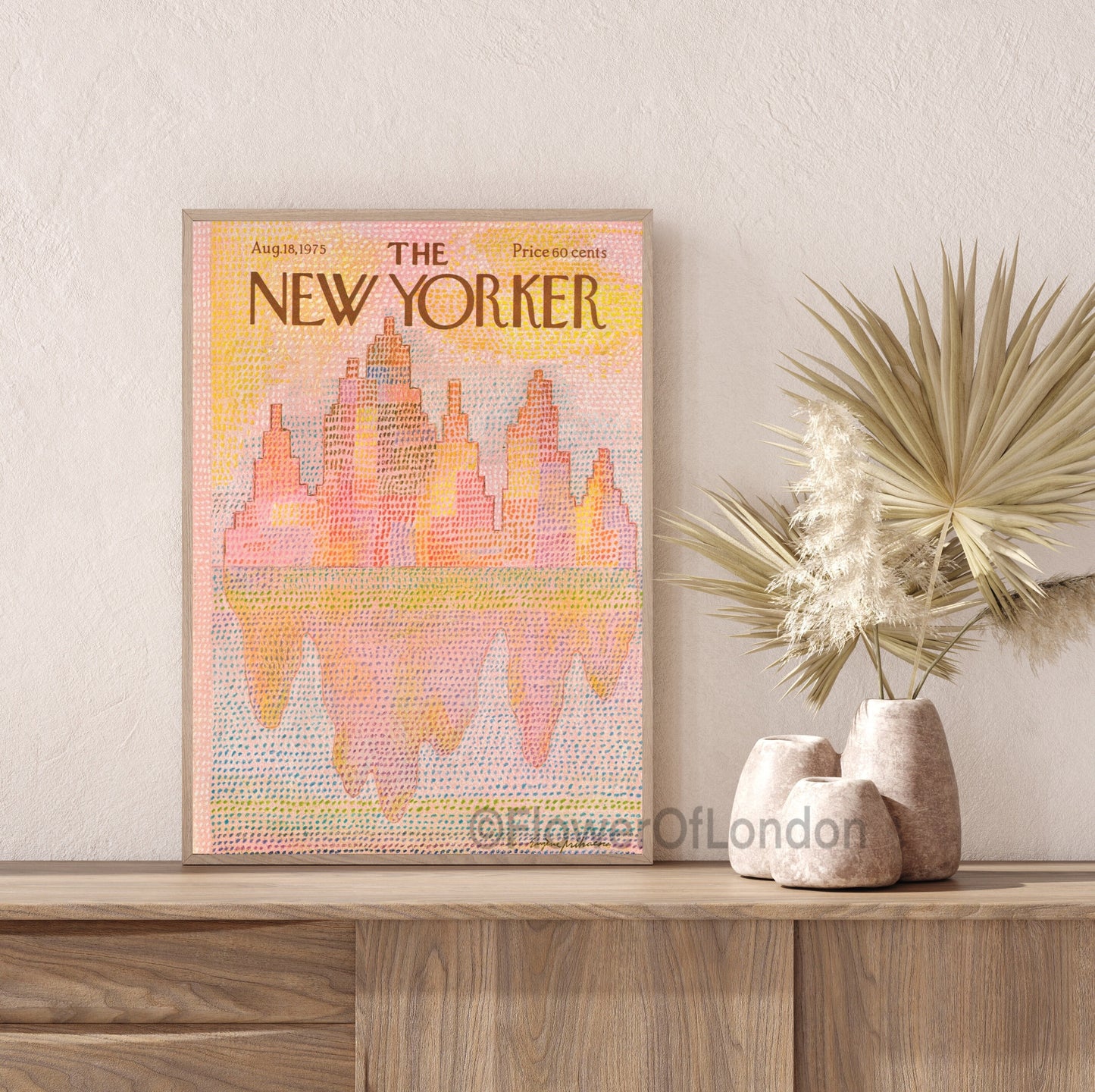 New Yorker Print 18 Aug 1975 Warm Soft Pink Pastel Colour College Dorm Decor